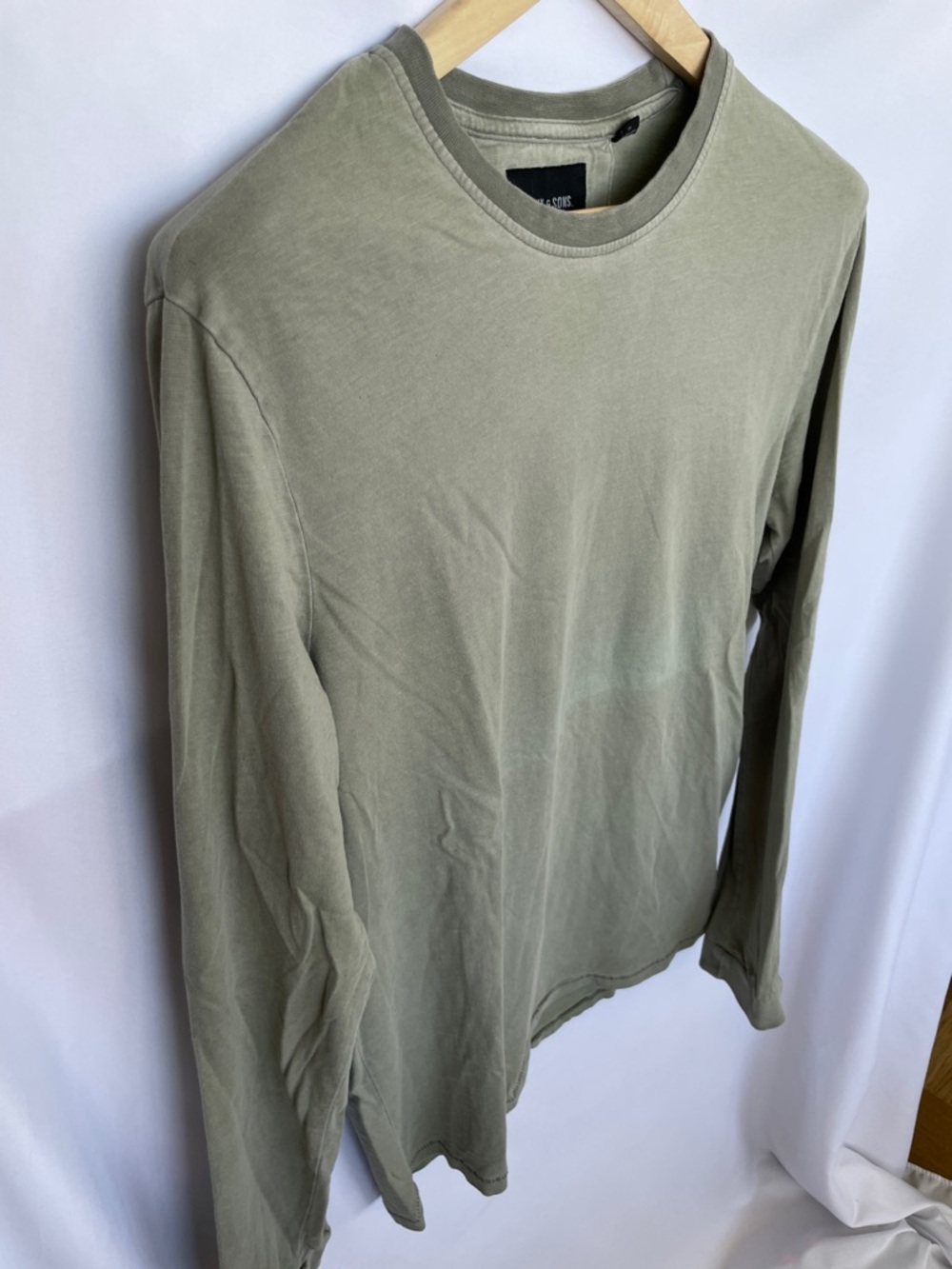 Only & Sons Olive Green Slight Ombré Long Sleeve Cotton Crewneck Shirt Size M